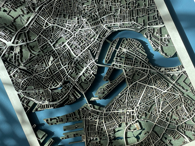 Gelasersneden stadskaart van hout als wanddecoratie