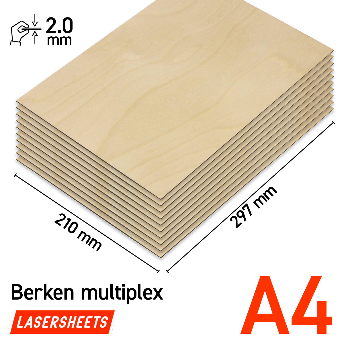 Lasersheets 10 x A4 Birch plywood 2mm sheets | 210x297mm | Value pack | For laser cutting, model making, hobby, CNC, pyrography