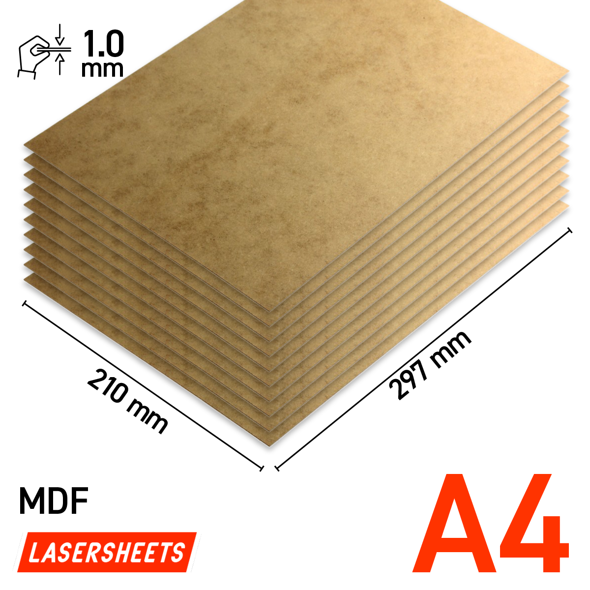 Lasersheets 10 x A4 1mm MDF | 210 x 297 mm | Value pack | For laser cutting, model building, hobby, CNC, pyrography 